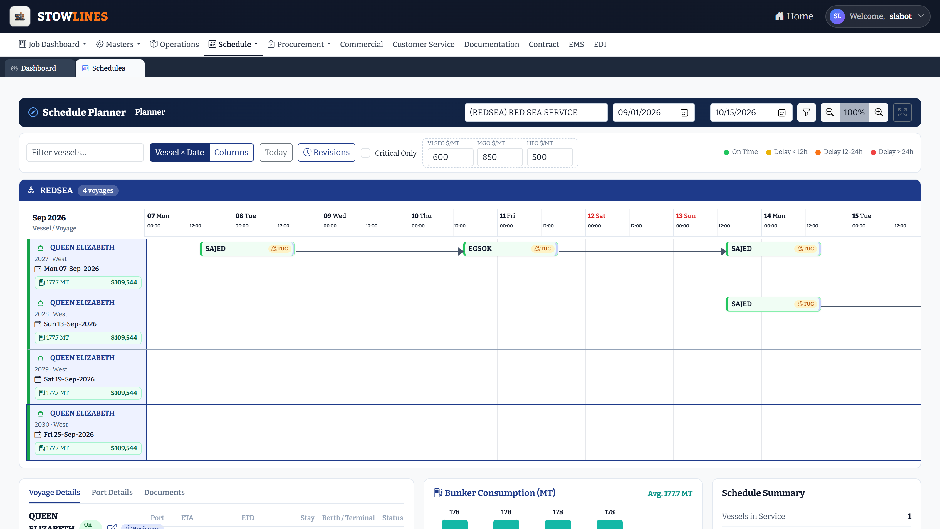 Stowlines schedule planner